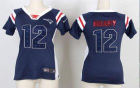 Wholesale Cheap Nike Patriots #12 Tom Brady Navy Blue Women\'s Stitched NFL Elite Draft Him Shimmer Jersey