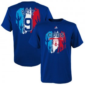 Wholesale Cheap Chicago Cubs #9 Javier Baez Majestic Youth 2019 Spring Training Name & Number V-Neck T-Shirt Royal