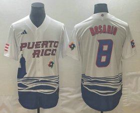 Cheap Men\'s Puerto Rico Baseball #8 Eddie Rosario 2023 White World Classic Stitched Jerseys
