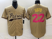 Wholesale Cheap Men's San Diego Padres #22 Juan Soto Tan Pinstripe 2023 City Connect Cool Base Stitched Jersey 1