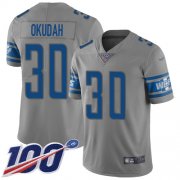 Wholesale Cheap Nike Lions #30 Jeff Okudah Gray Men's Stitched NFL Limited Inverted Legend 100th Season Jersey