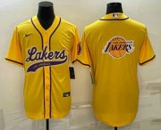 Cheap Men's Los Angeles Lakers Yellow Team Big Logo Cool Base Stitched Baseball Jersey