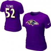 Wholesale Cheap Women's Nike Baltimore Ravens #52 Ray Lewis Name & Number T-Shirt Purple