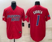 Cheap Men's Puerto Rico Baseball #1 Carlos Correa 2023 Red World Baseball Classic Stitched Jerseys
