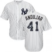 Wholesale Cheap Yankees #41 Miguel Andujar White Strip Team Logo Fashion Stitched MLB Jersey