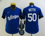 Wholesale Cheap Youth Los Angeles Dodgers #50 Mookie Betts Blue #2 #20 Patch City Connect Cool Base Stitched Jersey