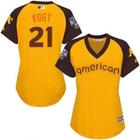 Wholesale Cheap Athletics #21 Stephen Vogt Gold 2016 All-Star American League Women\'s Stitched MLB Jersey