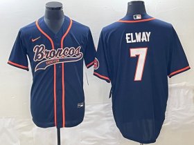 Wholesale Cheap Men\'s Denver Broncos #7 John Elway Navy Cool Base Stitched Baseball Jersey