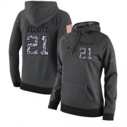 Wholesale Cheap NFL Women's Nike Dallas Cowboys #21 Ezekiel Elliott Stitched Black Anthracite Salute to Service Player Performance Hoodie