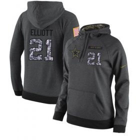 Wholesale Cheap NFL Women\'s Nike Dallas Cowboys #21 Ezekiel Elliott Stitched Black Anthracite Salute to Service Player Performance Hoodie