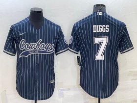 Wholesale Cheap Men\'s Dallas Cowboys #7 Trevon Diggs Navy With Patch Cool Base Stitched Baseball Jersey