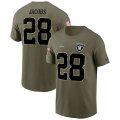 Wholesale Cheap Men's Las Vegas Raiders #28 Josh Jacobs 2022 Olive Salute to Service T-Shirt