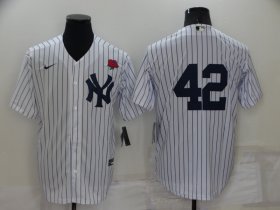 Wholesale Cheap Men\'s New York Yankees #42 Mariano Rivera White No Name Stitched Rose Nike Cool Base Throwback Jersey