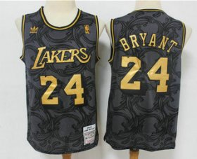Wholesale Cheap Men\'s Los Angeles Lakers #24 Kobe Bryant Black Golden Hardwood Classics Soul Swingman Throwback Jersey