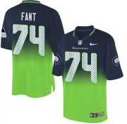 Wholesale Cheap Nike Seahawks #74 George Fant Steel Blue/Green Men's Stitched NFL Elite Fadeaway Fashion Jersey