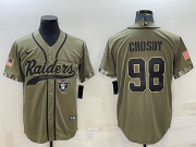 Wholesale Cheap Men's Las Vegas Raiders #98 Maxx Crosby 2022 Olive Salute to Service Cool Base Stitched Baseball Jersey