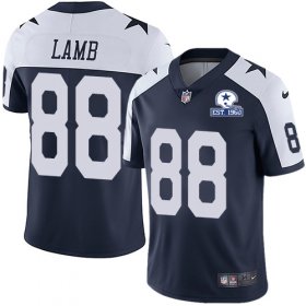 Wholesale Cheap Nike Cowboys #88 CeeDee Lamb Navy Blue Thanksgiving Men\'s Stitched With Established In 1960 Patch NFL Vapor Untouchable Limited Throwback Jersey