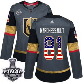 Wholesale Cheap Adidas Golden Knights #81 Jonathan Marchessault Grey Home Authentic USA Flag 2018 Stanley Cup Final Women\'s Stitched NHL Jersey