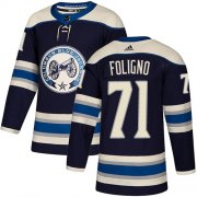 Wholesale Cheap Adidas Blue Jackets #71 Nick Foligno Navy Alternate Authentic Stitched NHL Jersey