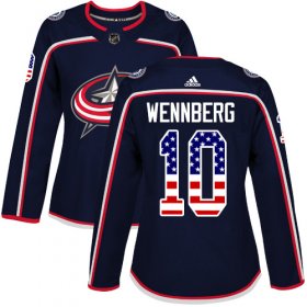 Wholesale Cheap Adidas Blue Jackets #10 Alexander Wennberg Navy Blue Home Authentic USA Flag Women\'s Stitched NHL Jersey