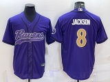 Wholesale Cheap Men's Baltimore Ravens #8 Lamar Jackson Black Gold With Patch Cool Base Stitched Baseball Jersey