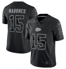 Wholesale Cheap Men\'s Kansas City Chiefs #15 Patrick Mahomes Black Reflective Limited Stitched Jersey