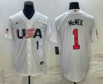 Cheap Men's USA Baseball #1 Jeff McNeil Number 2023 White World Classic Stitched Jerseys