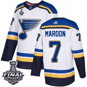Wholesale Cheap Adidas Blues #7 Patrick Maroon White Road Authentic 2019 Stanley Cup Final Stitched NHL Jersey