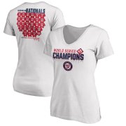 Wholesale Cheap Washington Nationals Majestic Women's 2019 World Series Champions Jersey Roster V-Neck T-Shirt White
