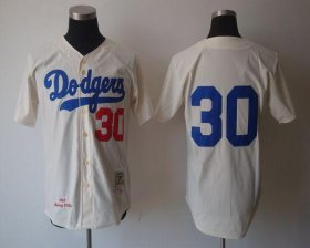 Wholesale Cheap Mitchell And Ness 1962 Dodgers #30 Maury Wills Cream Stitched Throwback MLB Jersey