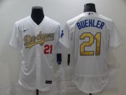 Wholesale Cheap Men's Los Angeles Dodgers #21 Walker Buehler 2020 White Gold Sttiched Nike MLB Jersey