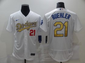 Wholesale Cheap Men\'s Los Angeles Dodgers #21 Walker Buehler 2020 White Gold Sttiched Nike MLB Jersey
