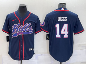 Wholesale Cheap Men\'s Buffalo Bills #14 Stefon Diggs Navy With Patch Cool Base Stitched Baseball Jersey
