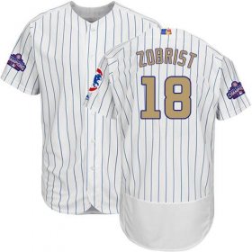 Wholesale Cheap Cubs #18 Ben Zobrist White(Blue Strip) Flexbase Authentic 2017 Gold Program Stitched MLB Jersey