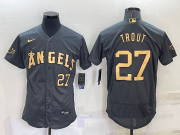 Wholesale Men's Los Angeles Angels #27 Mike Trout Number Grey 2022 All Star Stitched Flex Base Nike Jersey