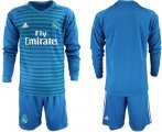 Wholesale Cheap Real Madrid Blank Blue Goalkeeper Long Sleeves Soccer Club Jersey
