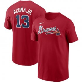 Wholesale Cheap Atlanta Braves #13 Ronald Acuna Jr. Nike Name & Number T-Shirt Red