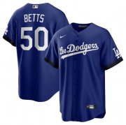 Men's Los Angeles Dodgers #50 Mookie Betts Blue 2021 City Connect Number Cool Base Stitched Jersey