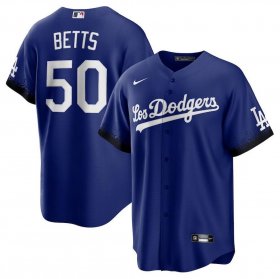 Men\'s Los Angeles Dodgers #50 Mookie Betts Blue 2021 City Connect Number Cool Base Stitched Jersey
