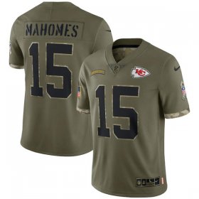Wholesale Cheap Men\'s Kansas City Chiefs #15 Patrick Mahomes 2022 Olive Salute To Service Limited Stitched Jersey