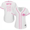Wholesale Cheap Reds #19 Joey Votto White/Pink Fashion Women's Stitched MLB Jersey