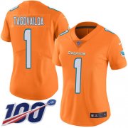 Wholesale Cheap Nike Dolphins #1 Tua Tagovailoa Orangen Women's Stitched NFL Limited Rush 100th Season Jersey