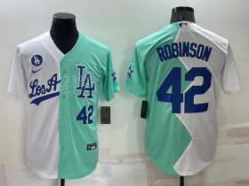 Wholesale Men\'s Los Angeles Dodgers #42 Jackie Robinson White Green Number 2022 Celebrity Softball Game Cool Base Jersey1
