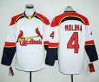 Wholesale Cheap Cardinals #4 Yadier Molina White/Red Long Sleeve Stitched MLB Jersey
