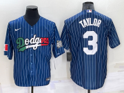 Wholesale Cheap Men's Los Angeles Dodgers #3 Chris Taylor Navy Blue Pinstripe 2020 World Series Cool Base Nike Jersey