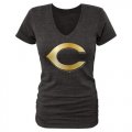 Wholesale Cheap Women's Cincinnati Reds Fanatics Apparel Gold Collection V-Neck Tri-Blend T-Shirt Black