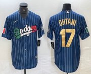 Cheap Men's Los Angeles Dodgers #17 Shohei Ohtani Mexico Blue Gold Pinstripe Cool Base Stitched Jersey