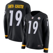 Wholesale Cheap Nike Steelers #19 JuJu Smith-Schuster Black Team Color Women's Stitched NFL Limited Therma Long Sleeve Jersey