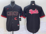 Wholesale Cheap Men's Cincinnati Reds Big Logo Black 2023 City Connect Cool Base Stitched Jersey