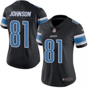 Wholesale Cheap Nike Lions #81 Calvin Johnson Black Women's Stitched NFL Limited Rush Jersey